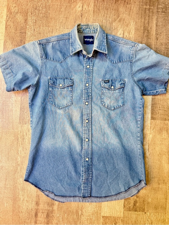 Wrangler Other - Vintage Wrangler Denim Pearl Snap Shirt Short Sleeve Western Blue Medium